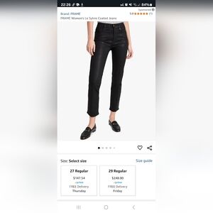 NWT Frame Denim‎ Le Sylvia coated denim jeans. Size 25 have a lot of stretch